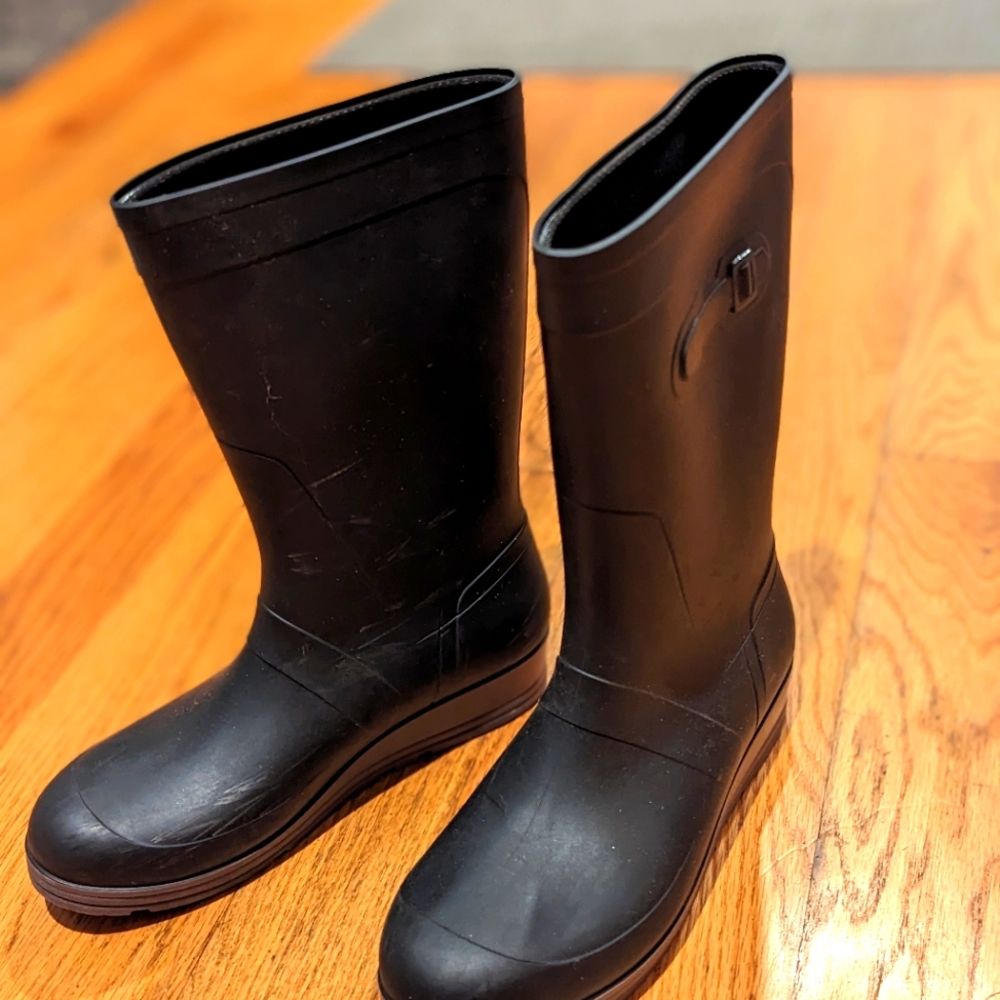 Black rubber boots